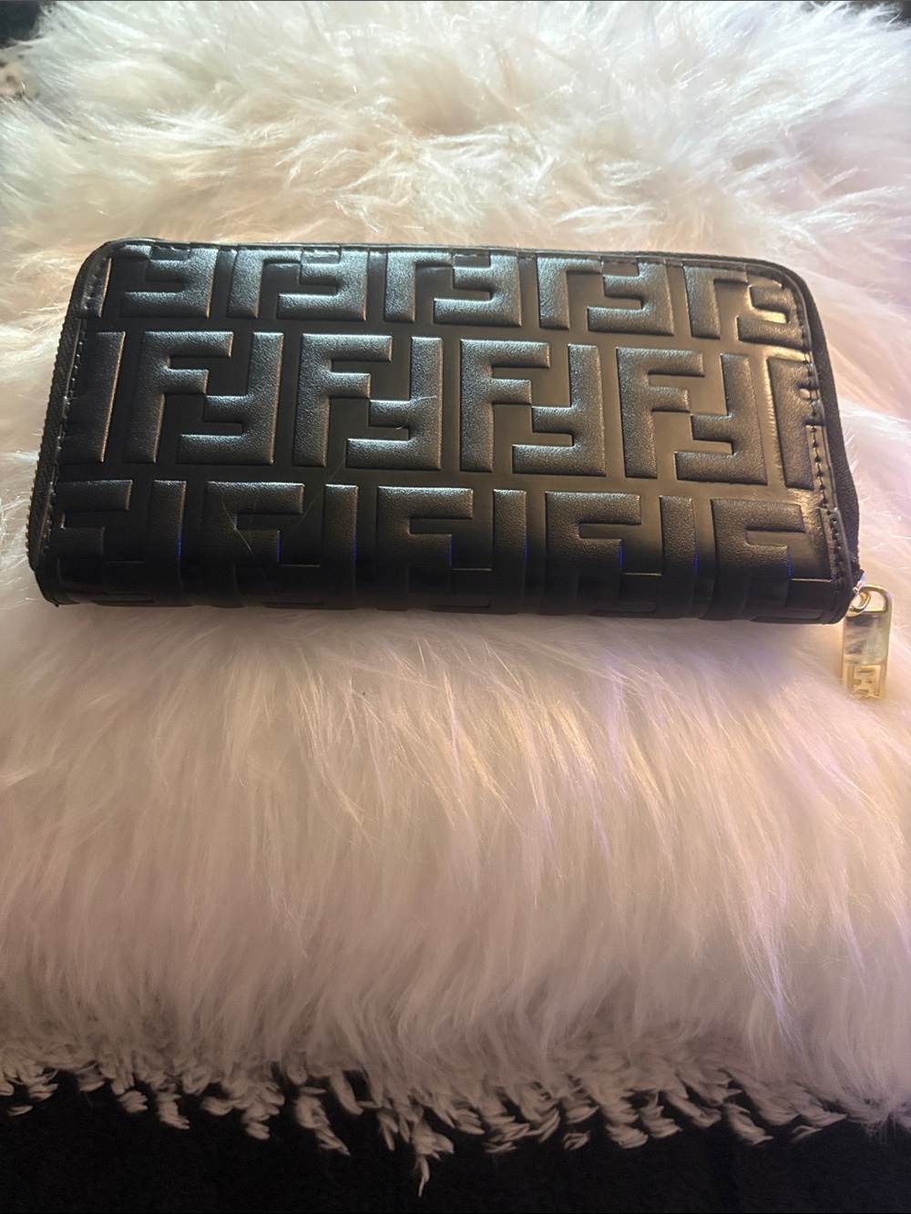 Black Embossed Zip Wallet